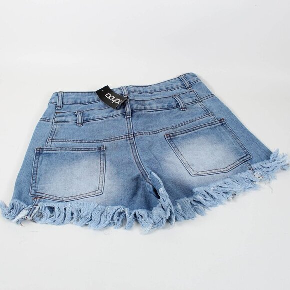 Boohoo Double Waistband Detail Fray Hem Denim Shorts - NWT - Size 6 - Picture 5 of 12